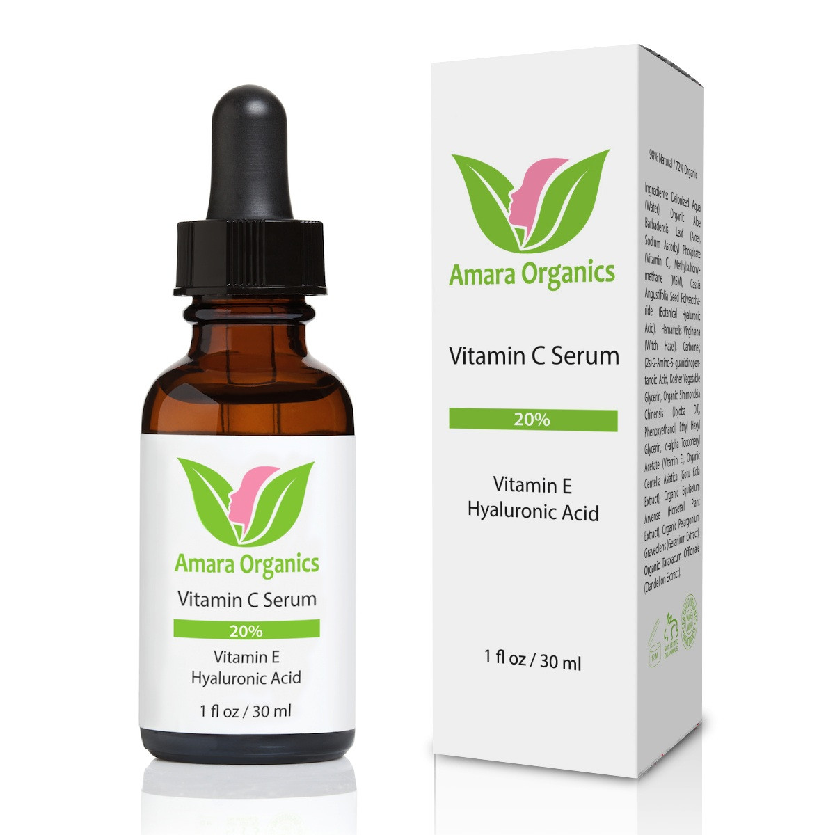 Amara Organics Hyaluronic Acid Serum for Skin with Vitamin C & E